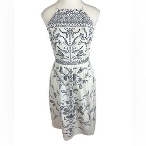 Parker White and Blue Embroidered Midi Halter Dress Size S